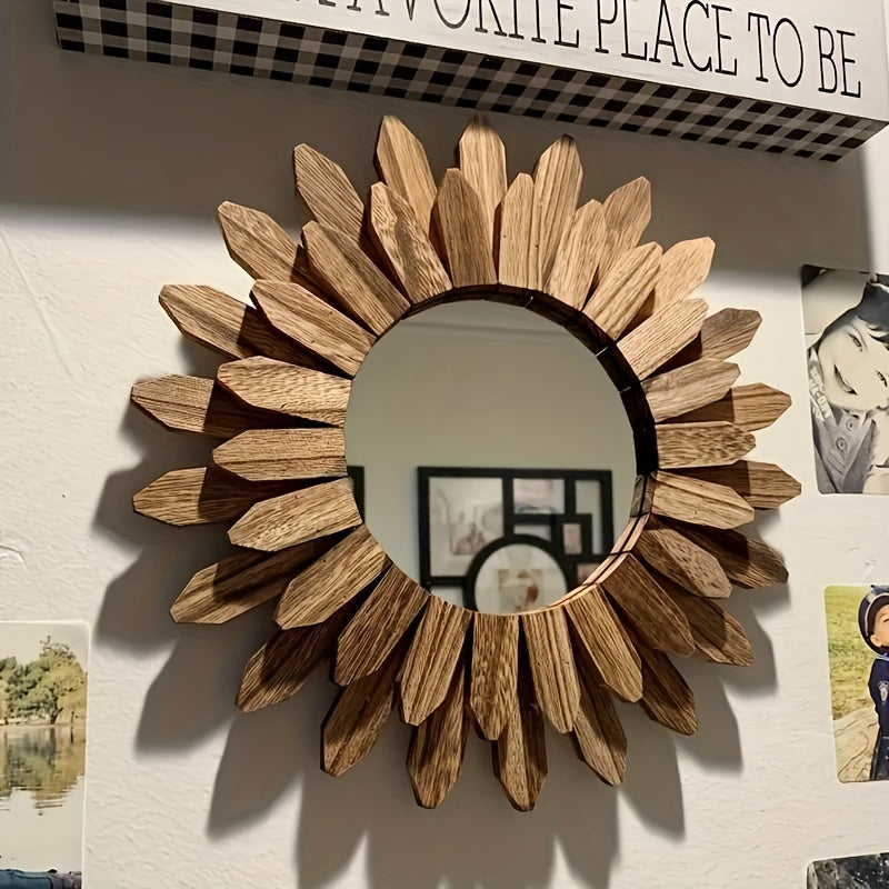 Bohemian wall mirror sunflower wooden round boho decor for bedroom or living room
