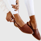 Women's woven slingback flats with adjustable buckle strap, pointed toe, orthopaedic summer flat shoes
