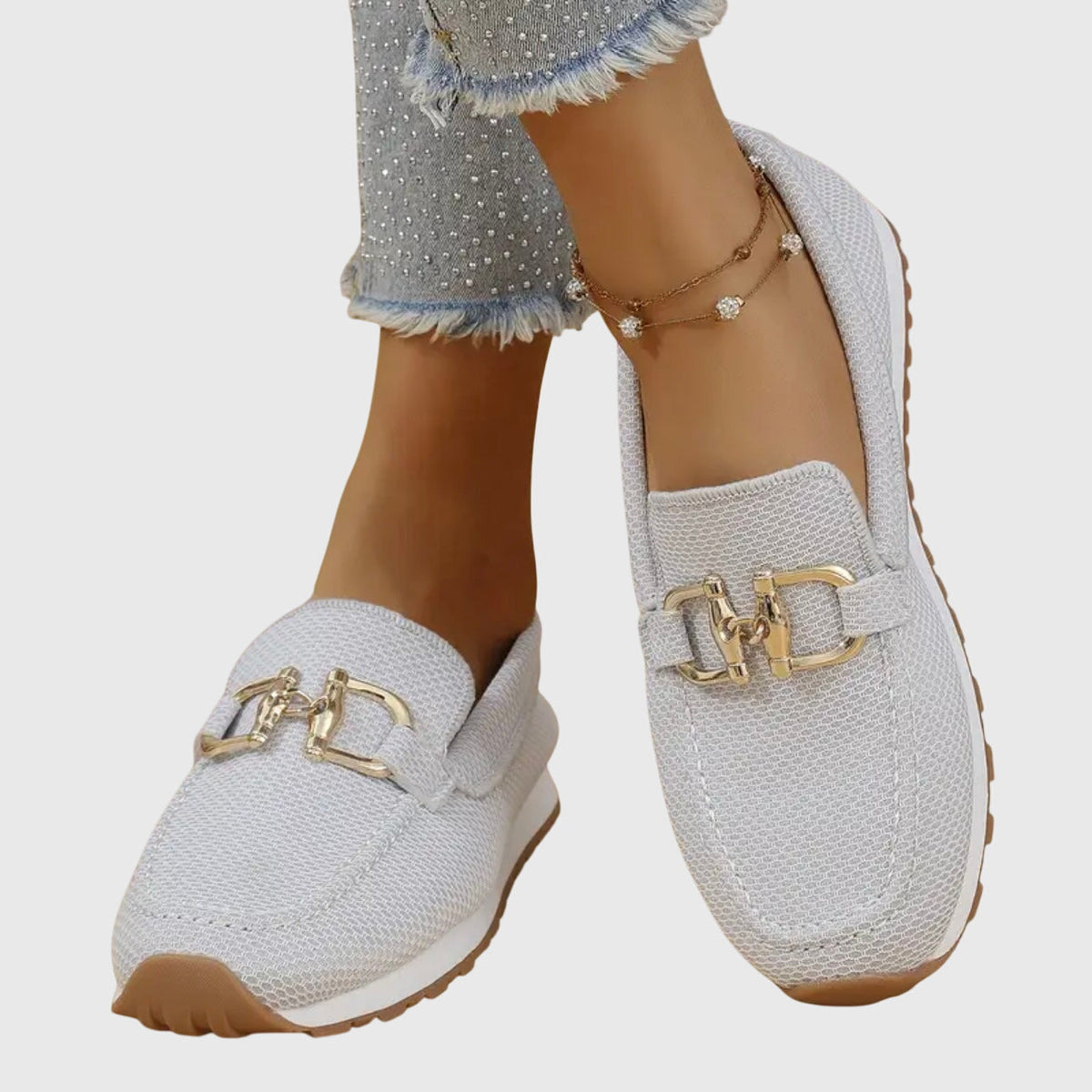 Women's orthopedic loafers with cushioned insole and gold horsebit detail