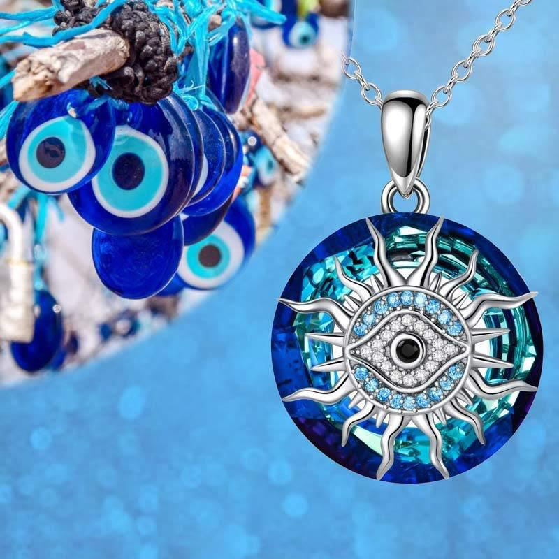 Evil eye necklace women's protection amulet silver with blue accent pendant