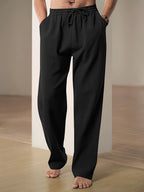 Men's casual trousers elastic waist drawstring straight fit lightweight