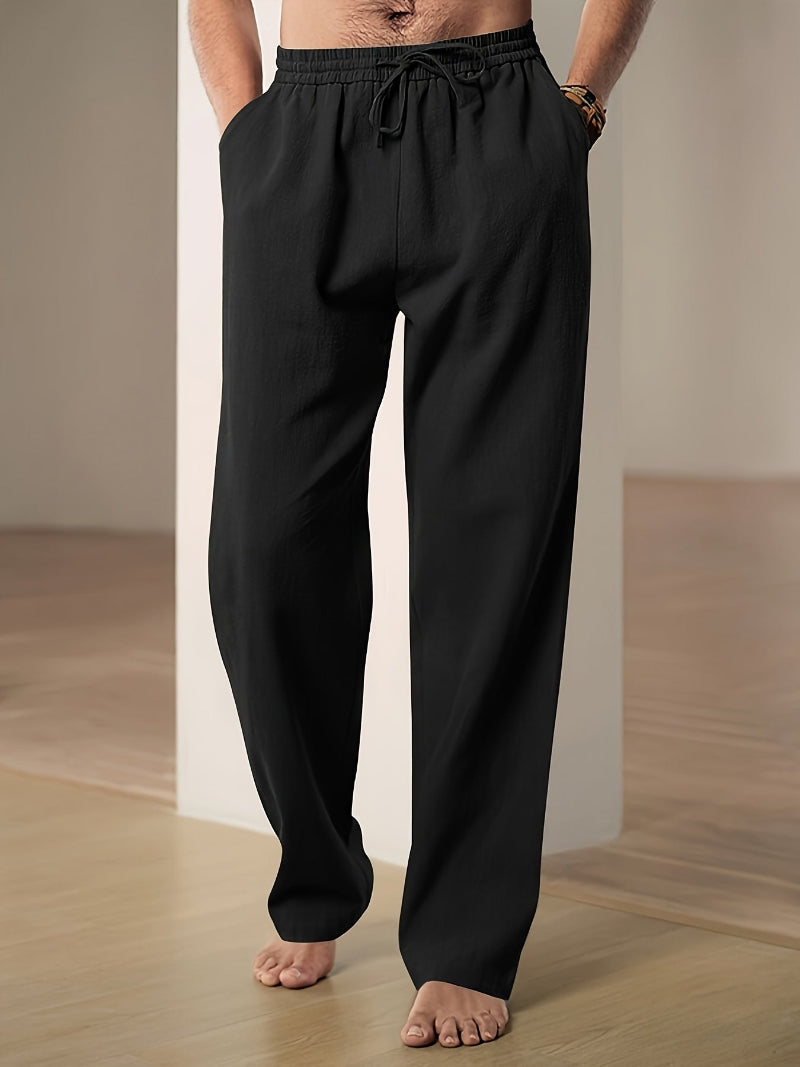 Men's casual trousers elastic waist drawstring straight fit lightweight