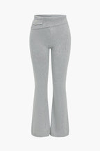 Women 2 piece knit hoodie and flared pants set with side buckle detail