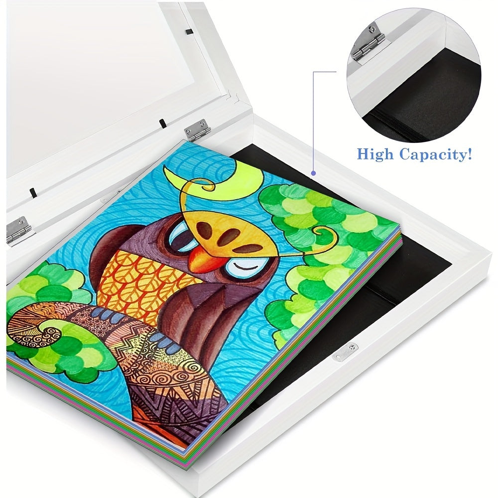 Photo frame A4 magnetic flip vertical design in black, white, and wood color