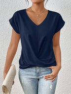 Women's casual t-shirt with sweetheart neckline, short sleeves, relaxed everyday fit
