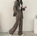 Women's blazer and straight-leg trouser set, solid color co-ord set available in multiple colors