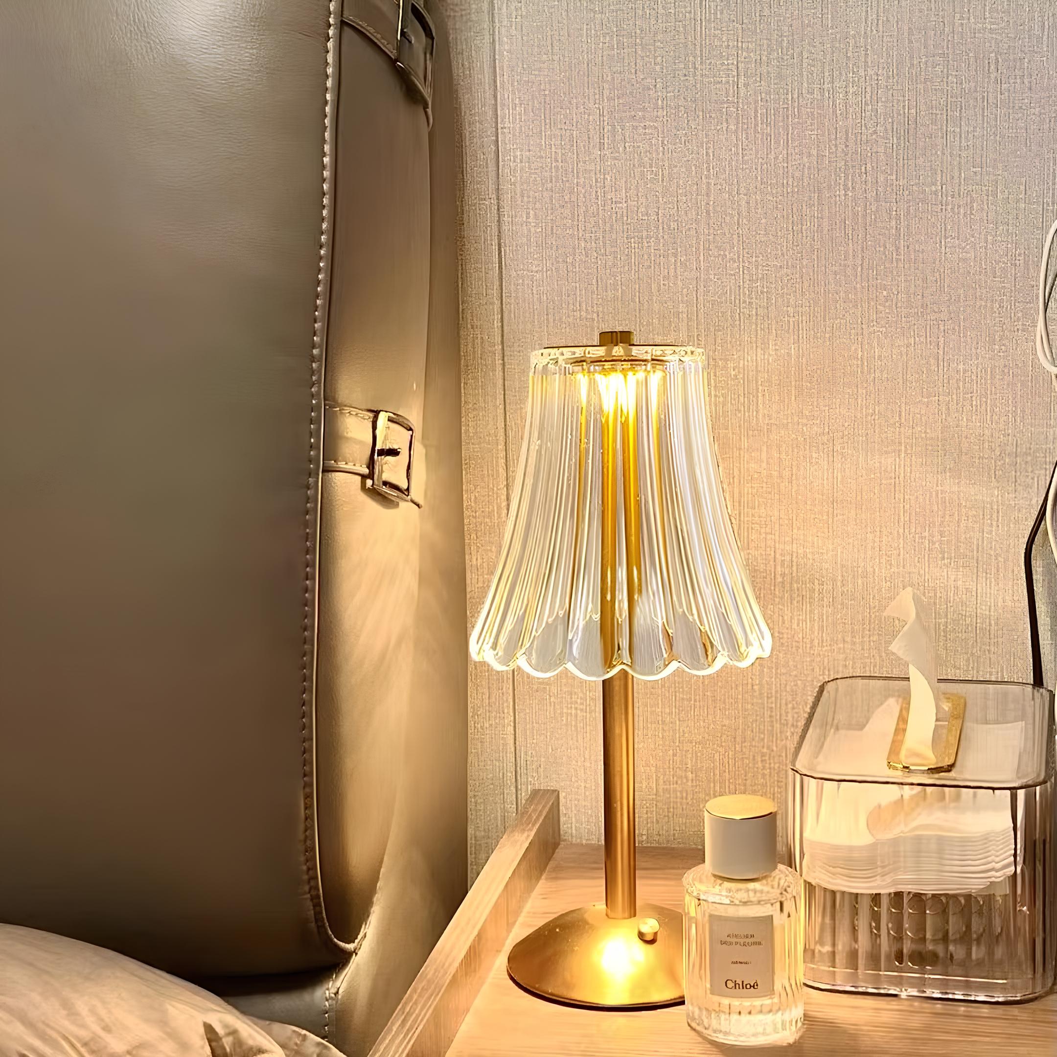 Crystal table lamp cordless touch control rechargeable LED with acrylic shade