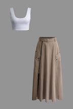 Women's two-piece set crop top and maxi skirt casual summer outfit