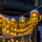 Beer mug LED string lights set of 2, warm white battery powered Oktoberfest fairy lights