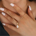 Opal drop pendant necklace 18K gold teardrop natural opal minimalist