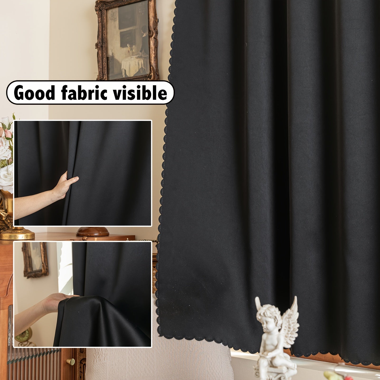 Blackout curtains self-adhesive hook and loop cordless for bedroom and living room