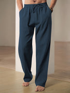 Men's casual trousers elastic waist drawstring straight fit lightweight