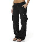 Women cotton cargo pants regular fit with functional pockets