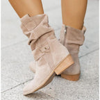 Women suede ankle boots low block heel slouch cuff side zip
