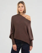Women asymmetric draped pullover sweater with swing collar in multiple colours