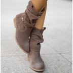 Women suede ankle boots low block heel slouch cuff side zip