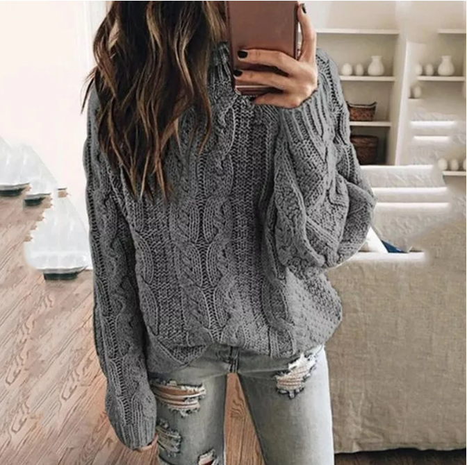 Women cable knit sweater off shoulder long sleeve relaxed fit