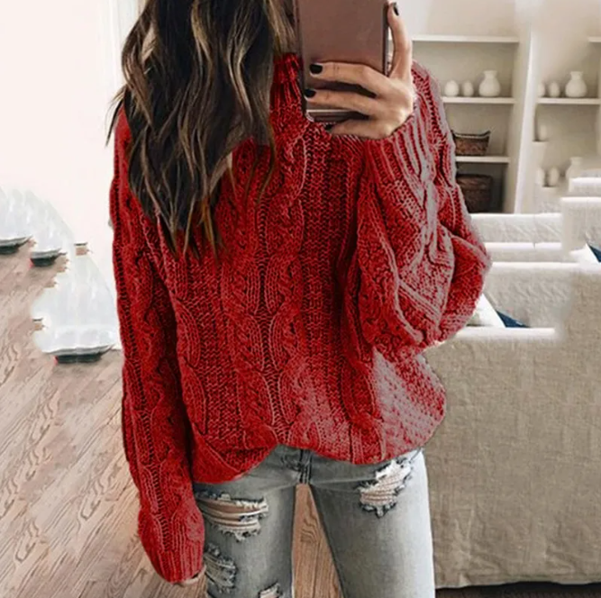Women cable knit sweater off shoulder long sleeve relaxed fit