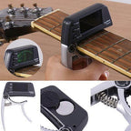 Guitar capo and tuner 2-in-1 clip-on with chromatic LCD display, aluminium alloy