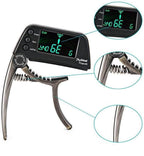 Guitar capo and tuner 2-in-1 clip-on with chromatic LCD display, aluminium alloy