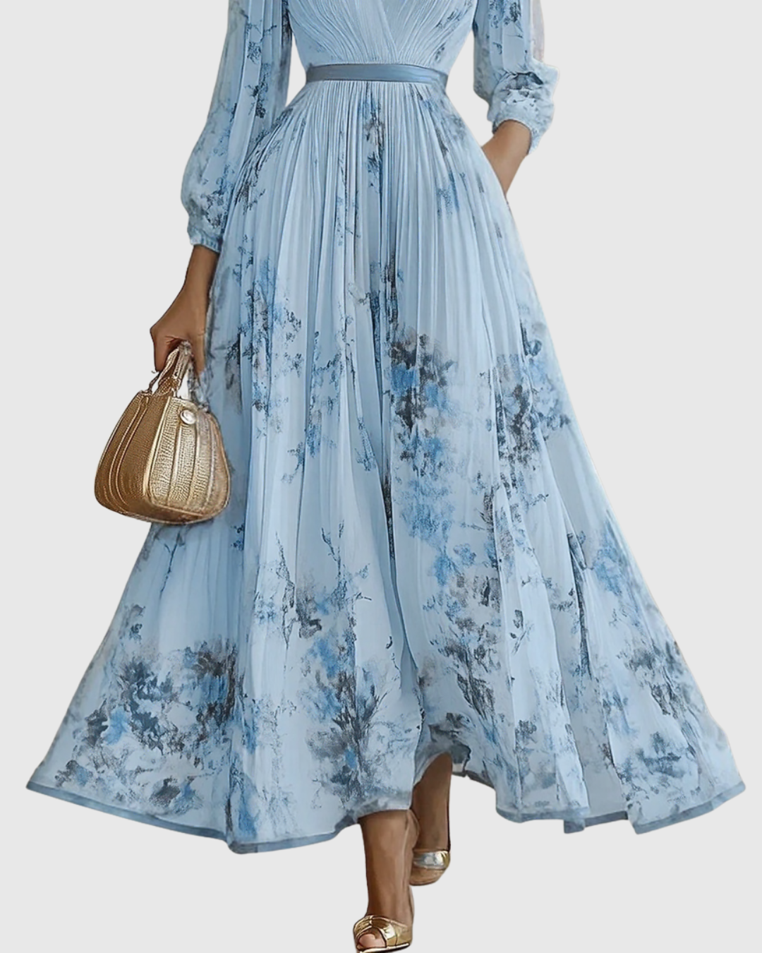 Women's sleeveless A-Line midi dress with floral print and belted waist
