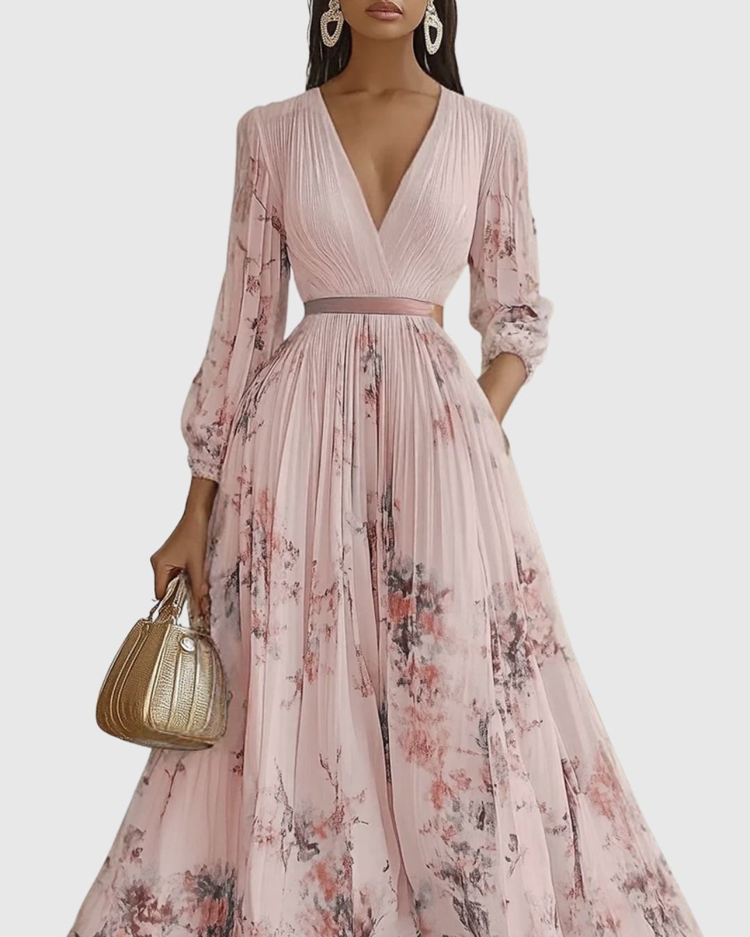 Women's sleeveless A-Line midi dress with floral print and belted waist