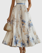 Women's sleeveless A-Line midi dress with floral print and belted waist