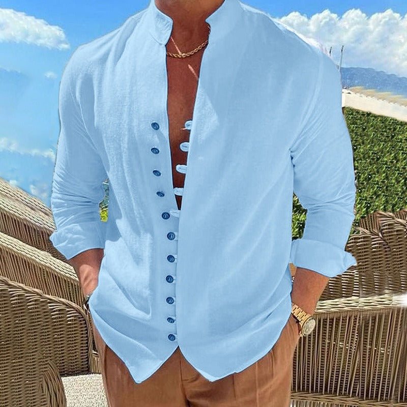 Men's cotton long sleeve shirt in relaxed casual fit, available in multiple colours