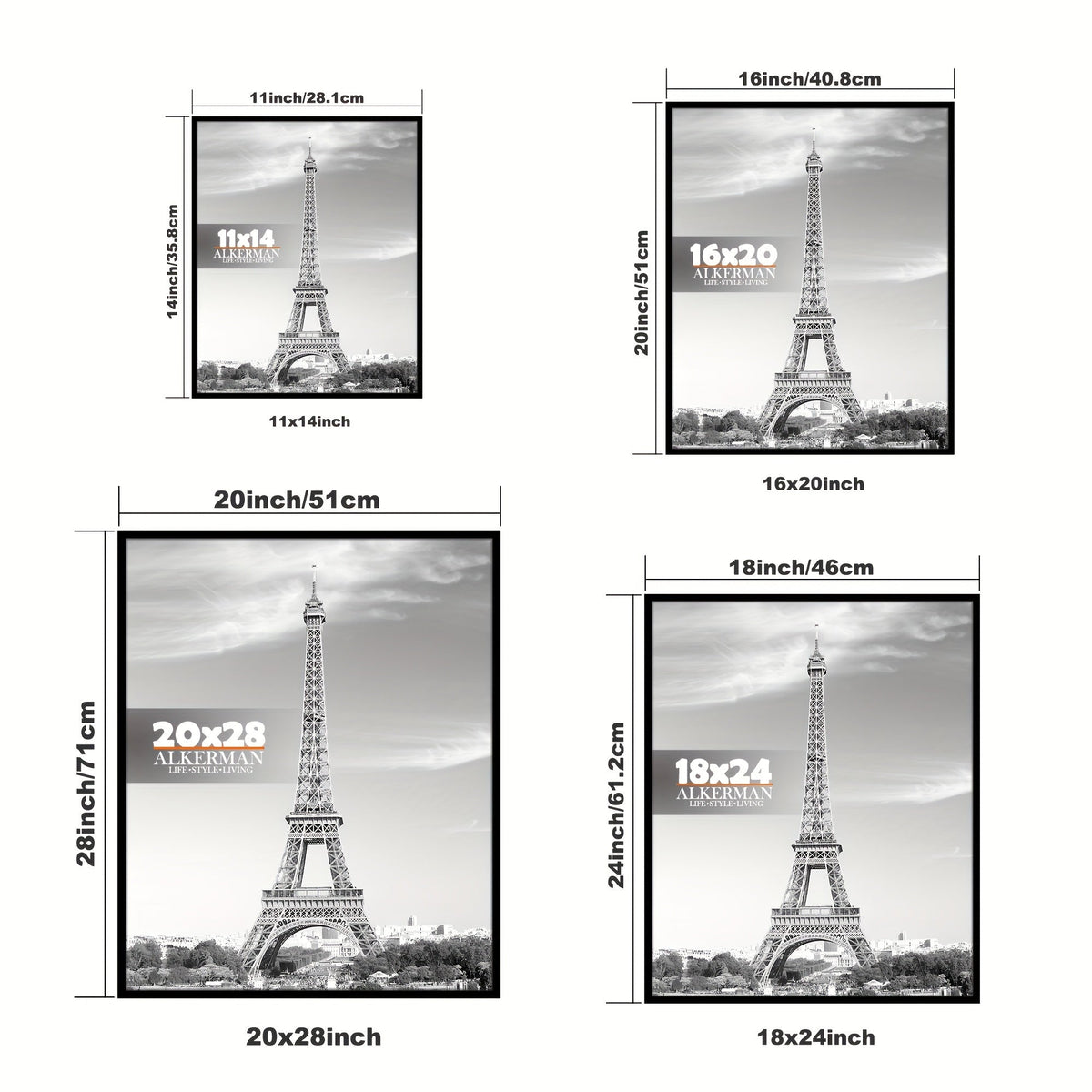 Black wall photo frames set of 2 for posters and artwork, vertical mounting
