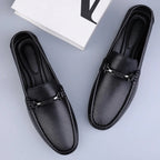 Men genuine leather loafers with metallic rope accent and cushioned insole