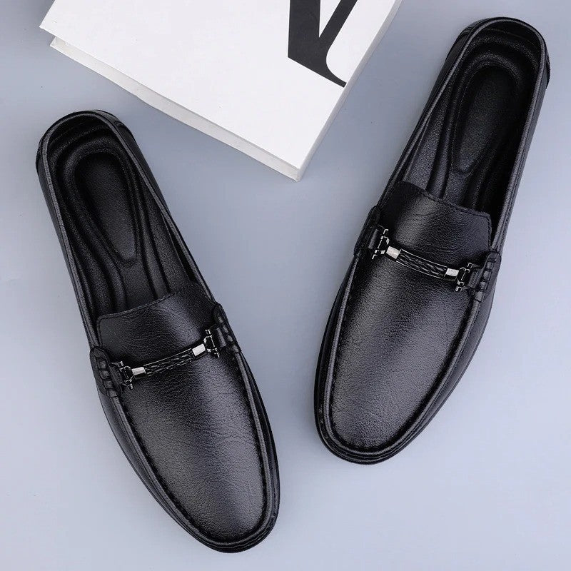 Men genuine leather loafers with metallic rope accent and cushioned insole