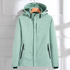Women waterproof hooded rain jacket relaxed fit with zip pockets