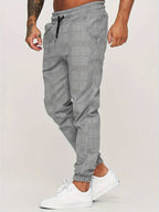 Men polyester jogger pants regular fit in grey black and white