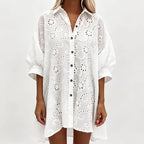 Embroidered button dress women's oversized fit, lightweight summer dress