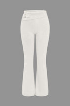Women 2 piece knit hoodie and flared pants set with side buckle detail
