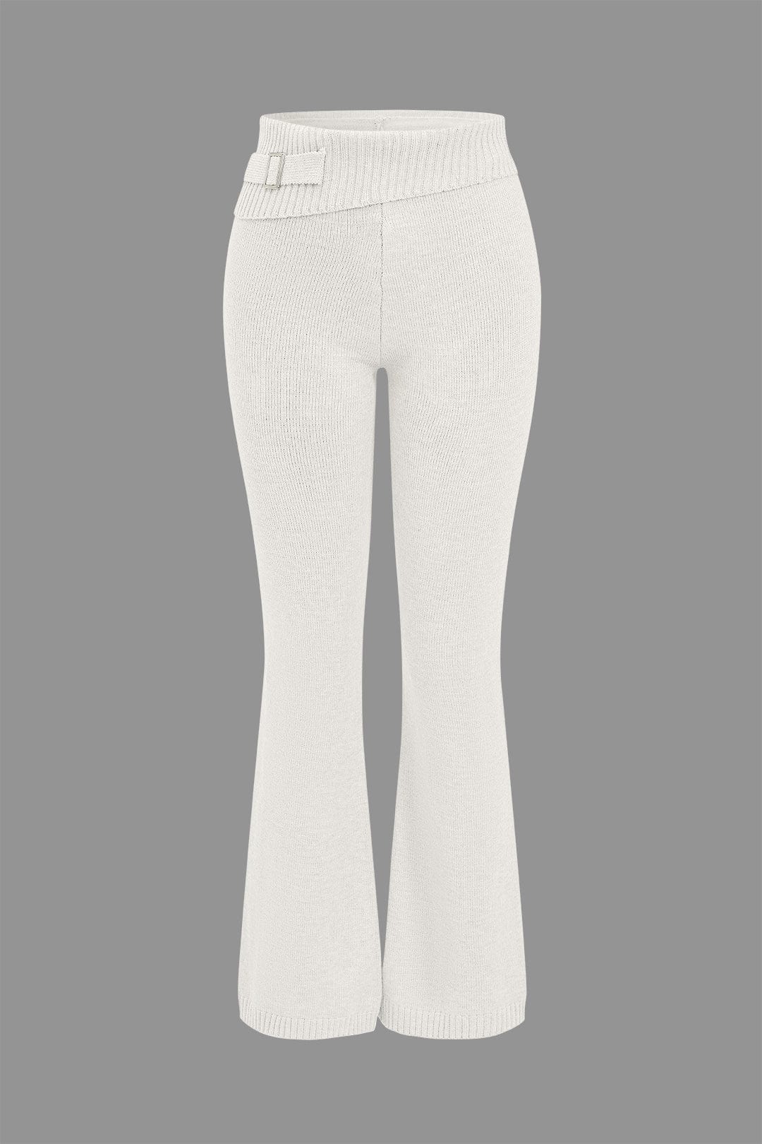 Women 2 piece knit hoodie and flared pants set with side buckle detail