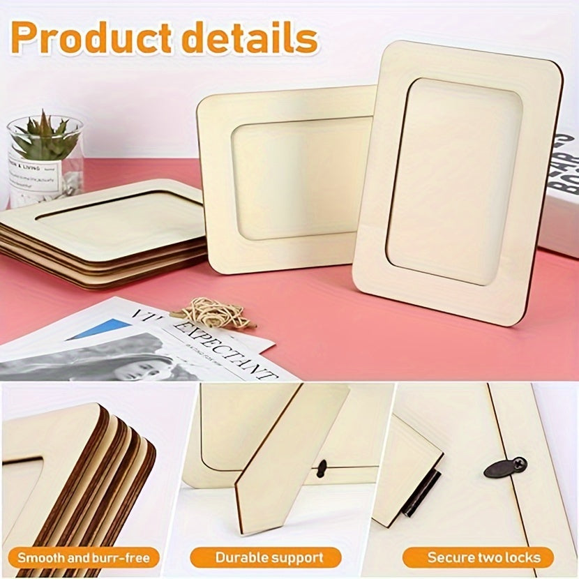 Wooden DIY photo frames set of 10, 15.24 cm light beige contemporary vertical frames