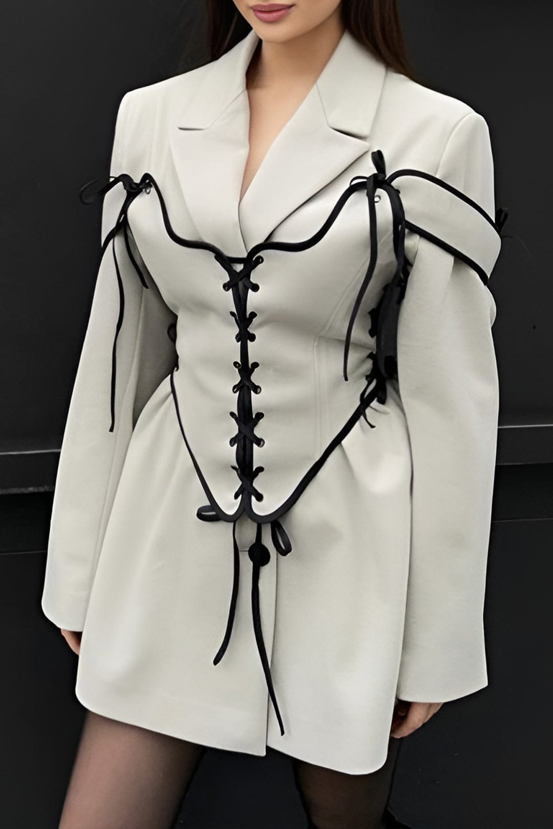 Women's blazer and corset two-piece set with lace-up detail, tailored silhouette