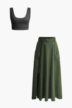 Women's two-piece set crop top and maxi skirt casual summer outfit