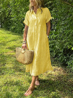 Women's striped shirt dress button-down casual with pockets, loose fit