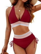 High Waist Bikini Set Women Tummy Control Push Up Padded Two Piece