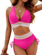 High Waist Bikini Set Women Tummy Control Push Up Padded Two Piece