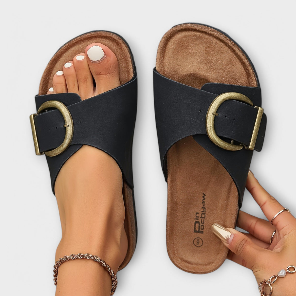 Women's orthopedic sandals with open toe and adjustable buckle, arch support cushioned sole