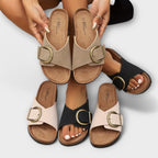 Women's orthopedic sandals with open toe and adjustable buckle, arch support cushioned sole