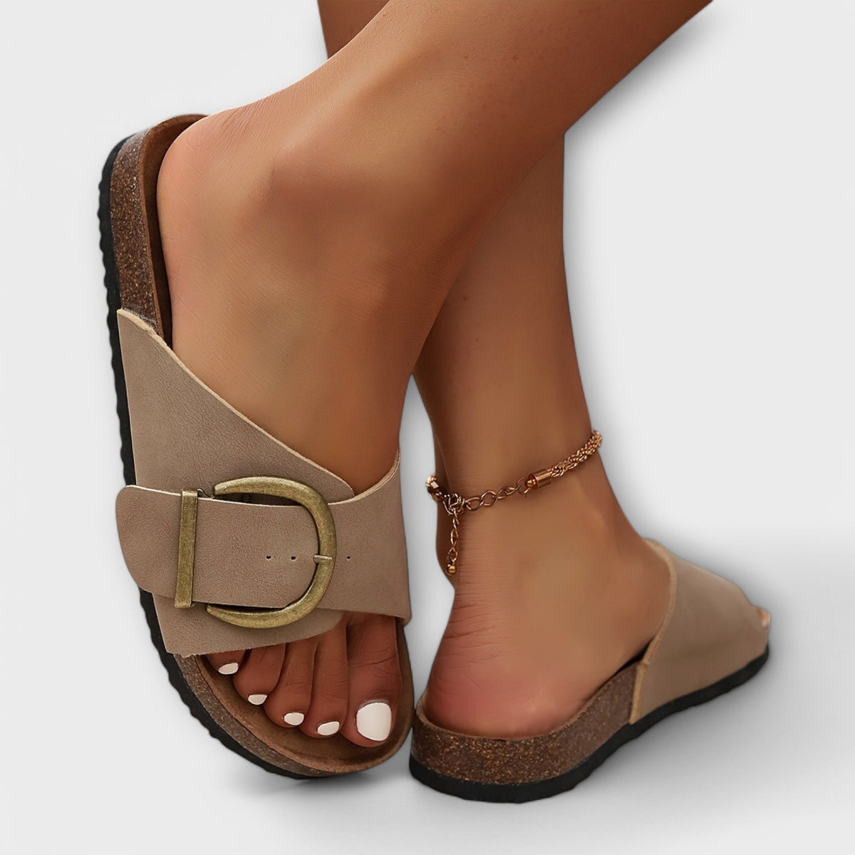 Women's orthopedic sandals with open toe and adjustable buckle, arch support cushioned sole