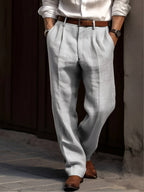Men's pleated pants cotton elastic waist casual to semi-formal straight leg