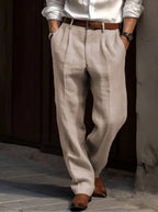 Men's pleated pants cotton elastic waist casual to semi-formal straight leg