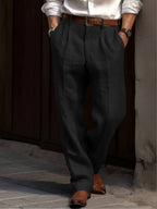 Men's pleated pants cotton elastic waist casual to semi-formal straight leg