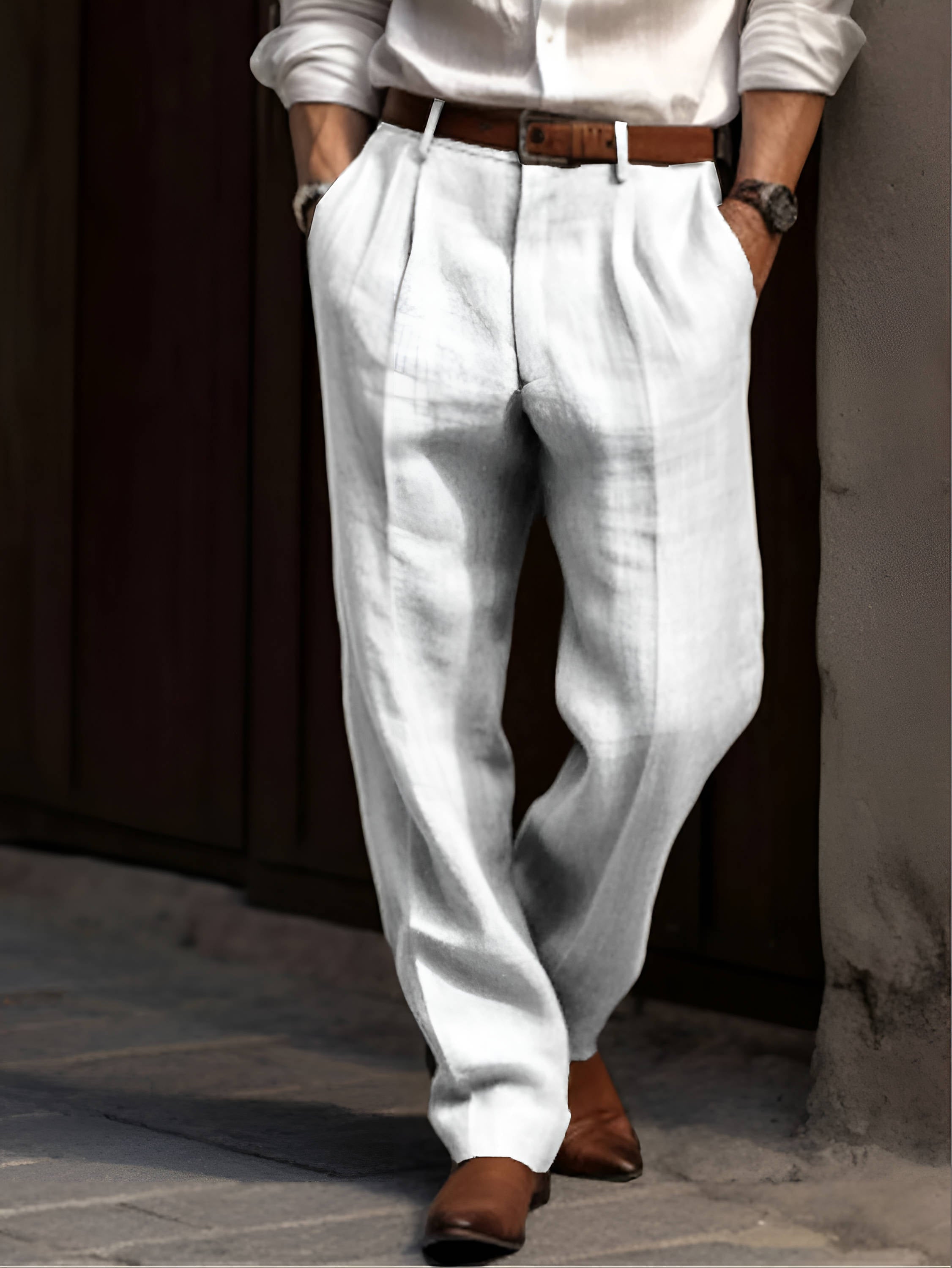 Men's pleated pants cotton elastic waist casual to semi-formal straight leg