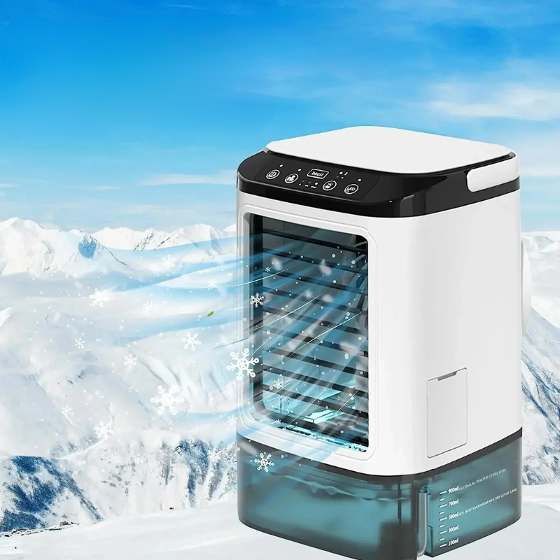 Portable air conditioner with ultrasonic mist, 3-speed fan and 900ml water tank, compact desktop cooler